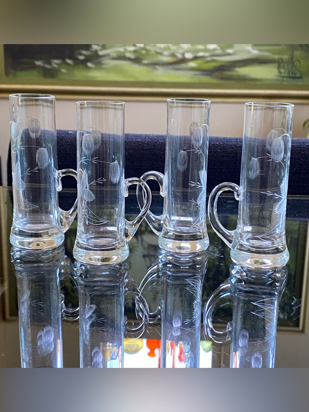 VTG Crystal Cordials Etched Flowers Leaves Clear Set of 4